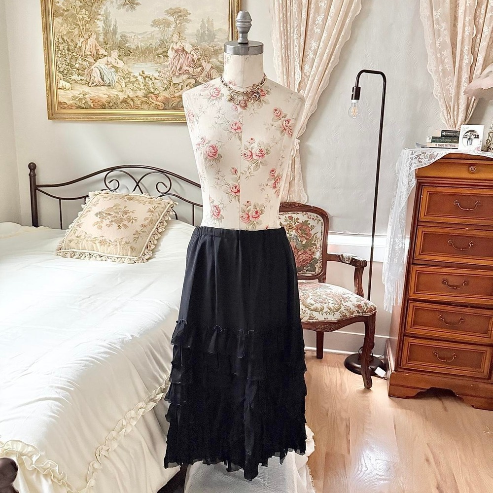 black ruffle midi skirt